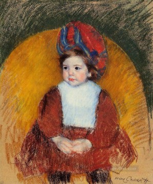 María Cassatt Painting - Margot con un traje rojo oscuro sentada en una silla con respaldo redondo madres hijos Mary Cassatt